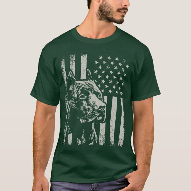 Proud Patriotic Pit Bull Owner Lover American Flag T Shirt (Framsida)