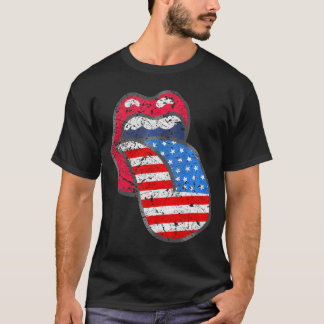 Proud Patriotic Women Tunga Läppar American Flagga T Shirt