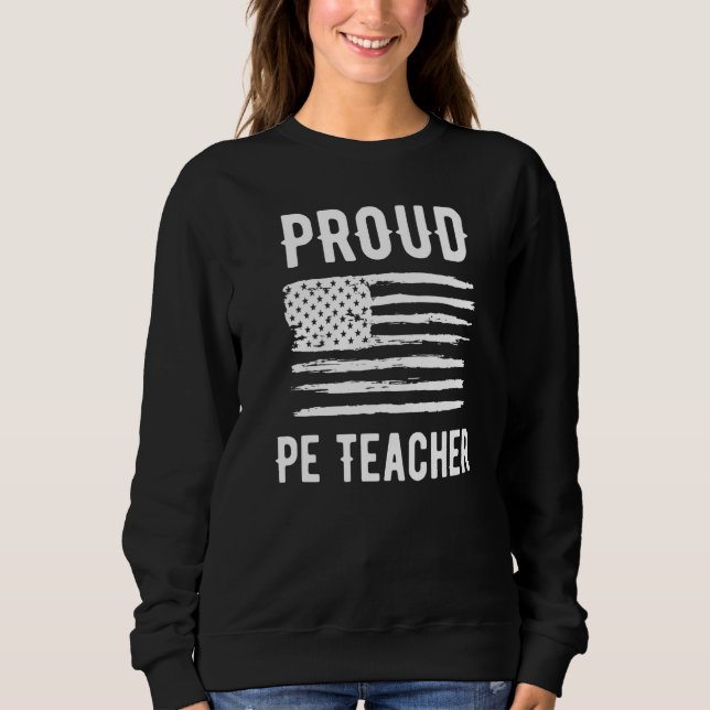 Proud PE Teacher Profession American Flag Premium T Shirt (Framsida)