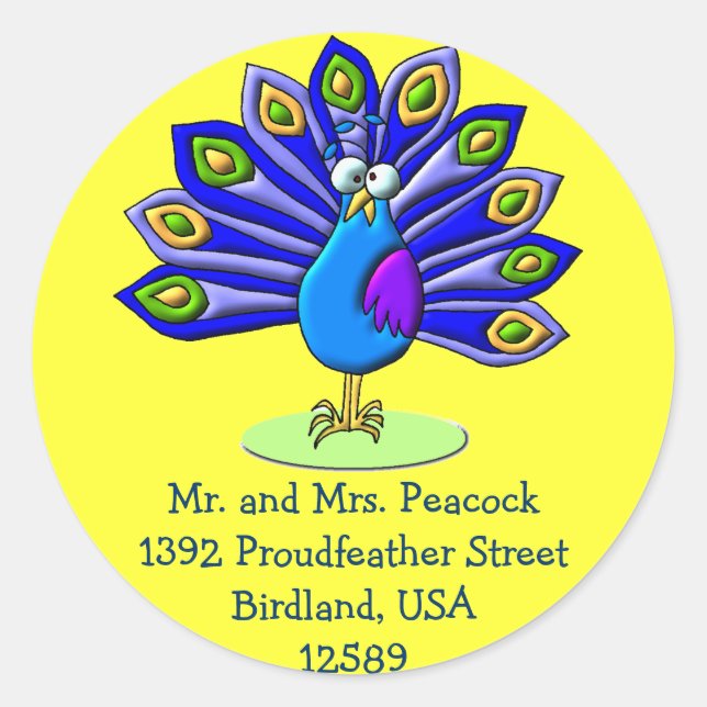 Proud Peacock Runt Klistermärke (Framsida)