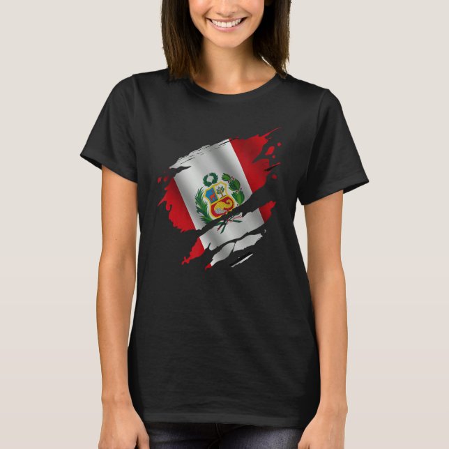 Proud Peruvian Root Torn Ripping Peruvia Flagga T Shirt (Framsida)