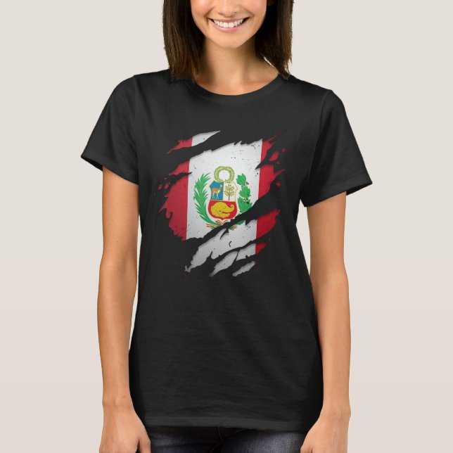 Proud Peruvian Shirts Torn Ripping Peru Flagga T Shirt (Framsida)