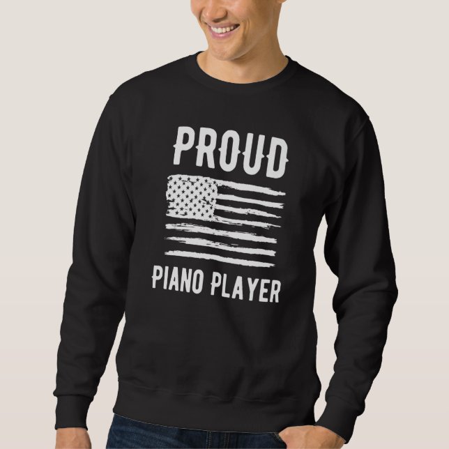 Proud Piano Player Profession American Flag Premiu Lång Ärmad Tröja (Framsida)