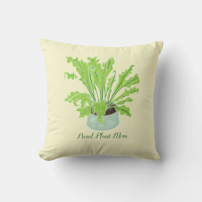 Proud Plant Mamma - fågelns nest fern på orange. Kudde (Framsida)