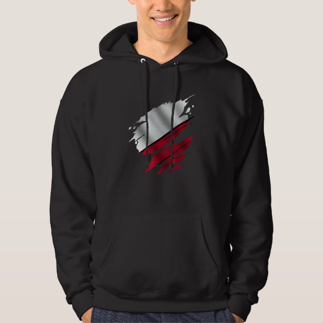 Proud Polish Ripped Poland Flag Hoodie (Framsida)