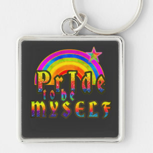 Proud Pride Myself Lycklig Rainbow Gay Fyrkantig Silverfärgad Nyckelring