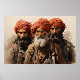 Proud Punjabi Sikh-krigare, vattenfärgmålning Poster