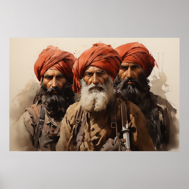 Proud Punjabi Sikh-krigare, vattenfärgmålning Poster (Framsidan)