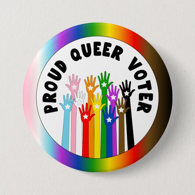 Proud Queer Voter-regnbåge händer Knapp (Framsida)