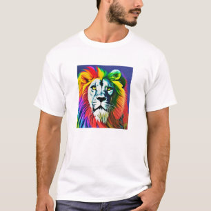 Proud Rainbow Lejon Färgad Stänk Jungle Cat Art T Shirt