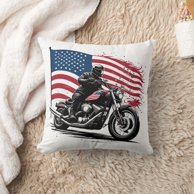 Proud rider med amerikansk flagga i solnedgång kudde (Filt)