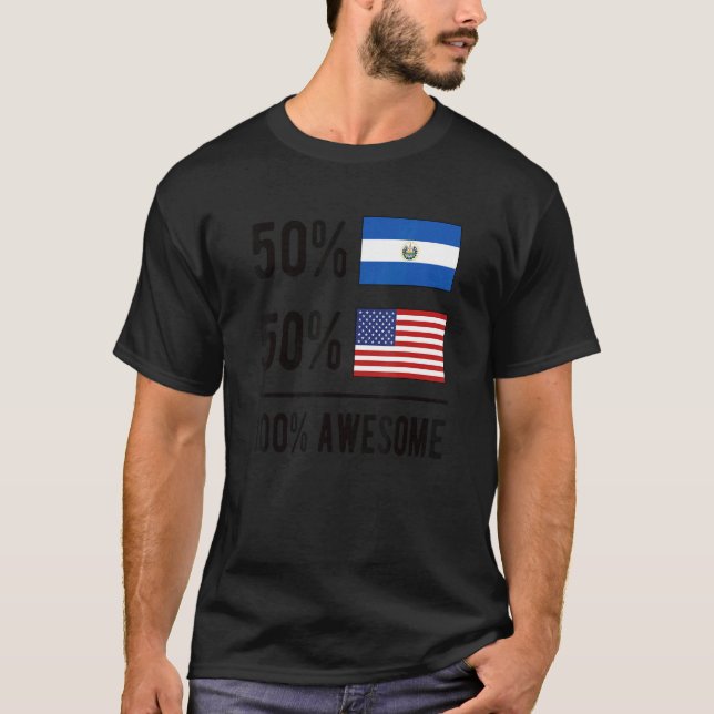 Proud Saloran American Flagga El Salvador Usa T Shirt (Framsida)