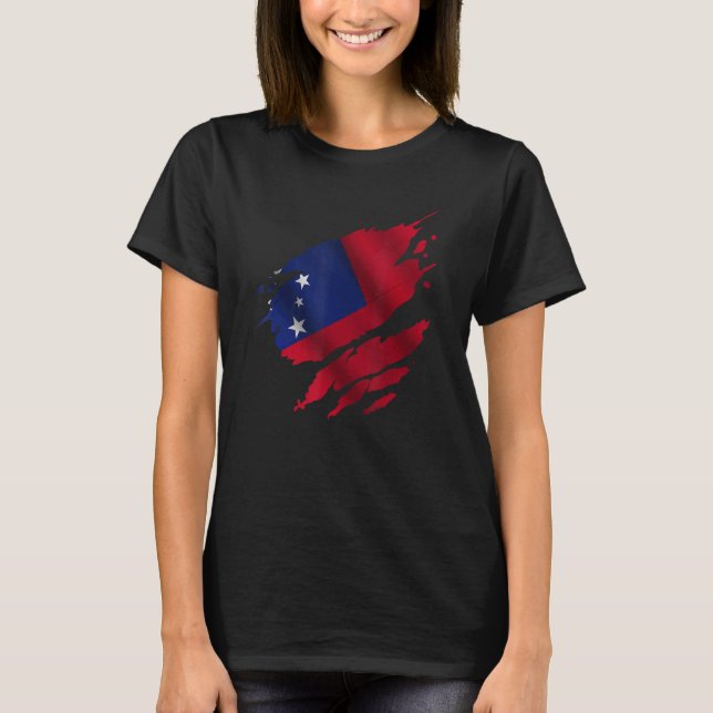 Proud Samoan Root Torn Ripped Samoa Flag T Shirt (Framsida)