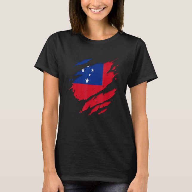 Proud Samoan Shirts Torn Ripping Samoa Flagga T Shirt (Framsida)