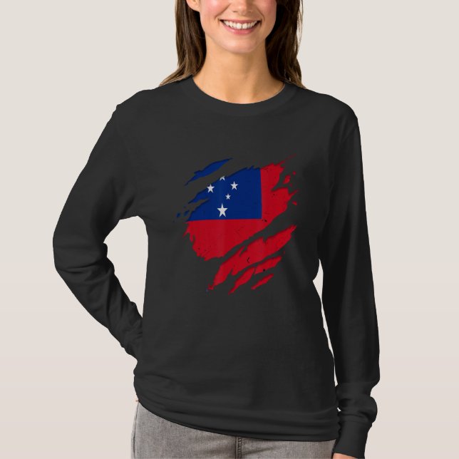 Proud Samoan Shirts Torn Ripping Samoa Flagga T Shirt (Framsida)