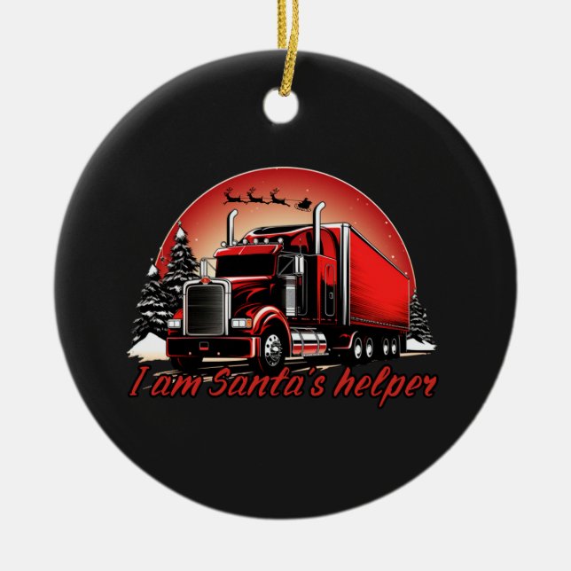 Proud Santa's Helper Trucker jul Julgransprydnad Keramik (Framsidan)