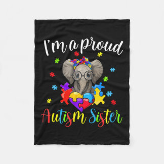 Proud Sister Autism Awareness Cute Elephant Puzzle Fleecefilt