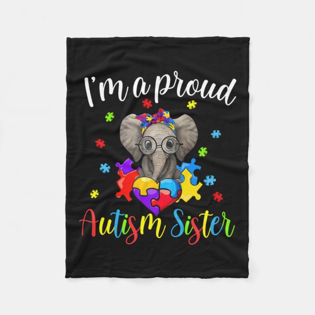Proud Sister Autism Awareness Cute Elephant Puzzle Fleecefilt (Framsidan)