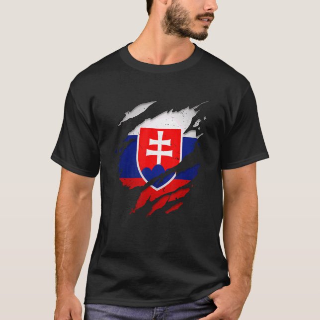 Proud Slovakia Torn Ripping Slovakia Flagga T Shirt (Framsida)