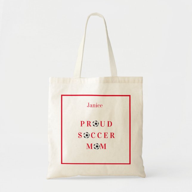 Proud Soccer Mamma Red Tote Bag Tygkasse (Framsidan)