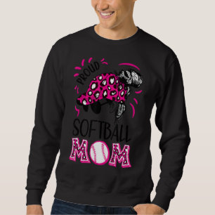 Proud Softball Mamma Messy Bun Leopard Rosa Kvinno Lång Ärmad Tröja