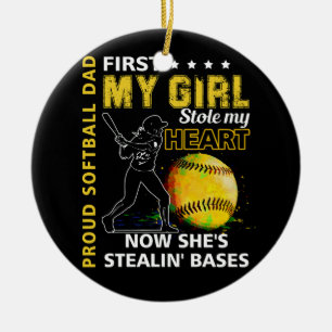Proud Softball Pappa First Min flicka stjäl mitt h Julgransprydnad Keramik
