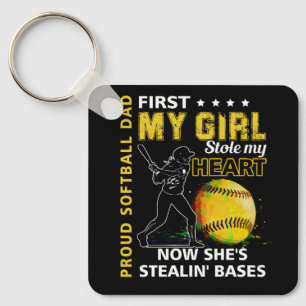 Proud Softball Pappa First Min flicka stjäl mitt h Nyckelring
