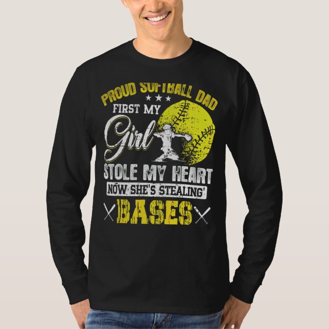 Proud Softball Pappa Girl Stole My Heart Softball  T Shirt (Framsida)