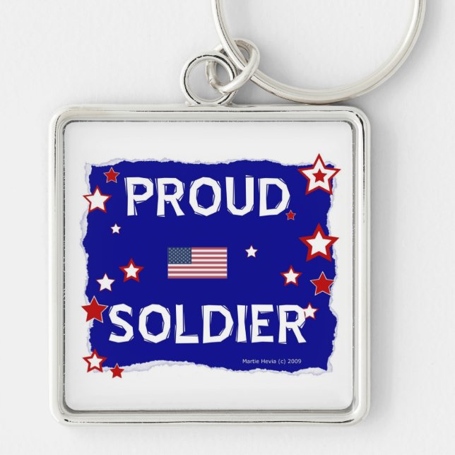 Proud Soldier Fyrkantig Silverfärgad Nyckelring (Framsidan)