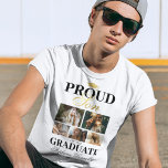 Proud Son till Student T-Shirt<br><div class="desc">Vid ceremonin i elegant studenten,  t-shirt med en studenter-pantarpanel,  fem foton av mamma eller pappa,  talesättet "stolt son till student",  namn,  ställe av studieår och klassår.</div>