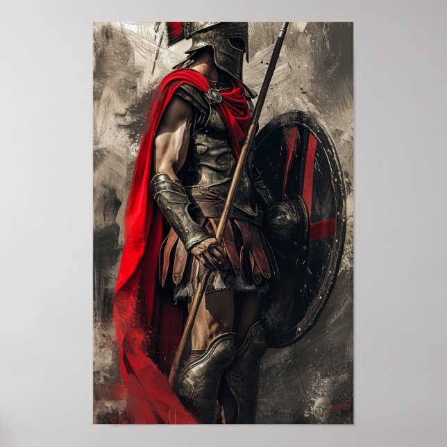Proud Spartan Warrior Poster med detaljerad Helmet (Framsidan)