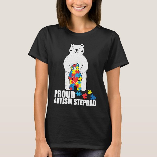 Proud Stepdad Bear Autism Awareness T  Love Autist T Shirt (Framsida)