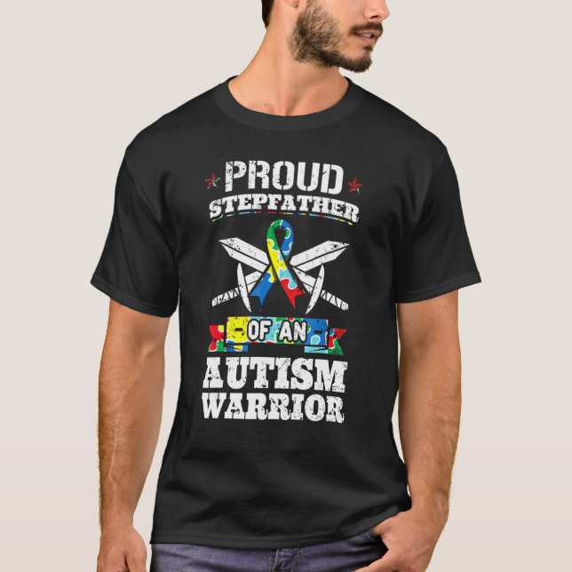 Proud Stepfather of a Autism Warrior Awareness Ri T Shirt (Framsida)