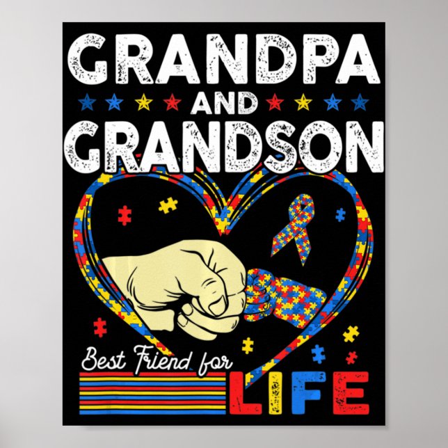 Proud Support Autism Grandpa och Grandson Autism A Poster (Framsidan)