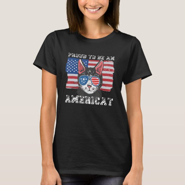 Proud To Be An Americat For Patriotic Cat T Shirt (Framsida)