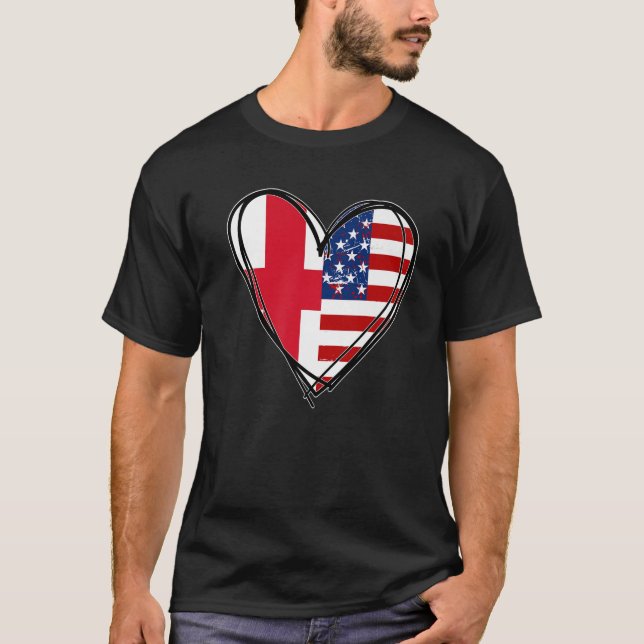 Proud to Be English American England USA Flag Hear T Shirt (Framsida)