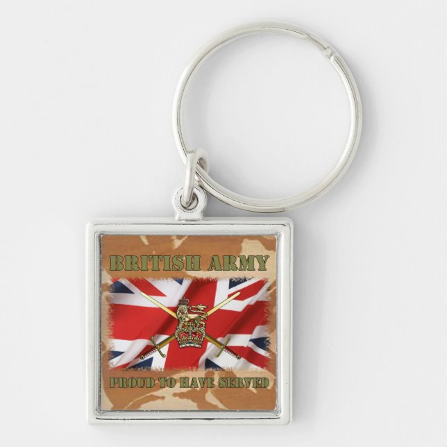 Proud to have served......UK Fyrkantig Silverfärgad Nyckelring (Framsidan)