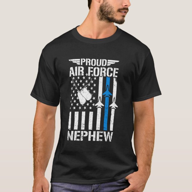 Proud US Luft Force Nephew USAF Veteran Flagga Ame T Shirt (Framsida)