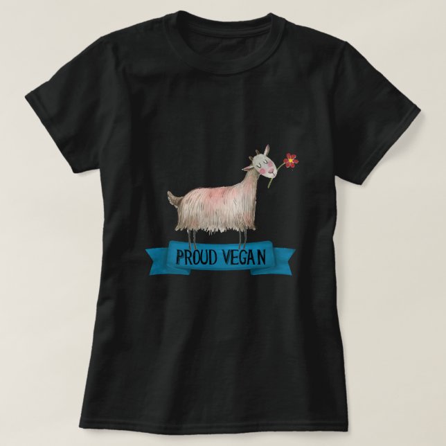 Proud Vegan Cute Goat med blombild T Shirt (Design framsida)