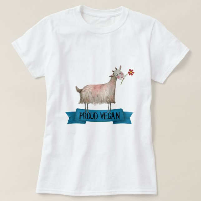 Proud Vegan Cute Goat med blombild T Shirt (Design framsida)