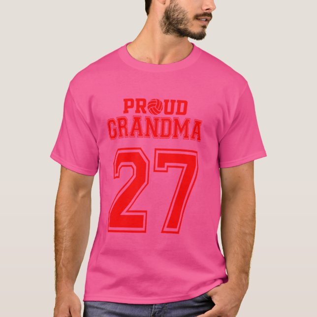 Proud Volleyball Grandma Number 27 R T Shirt (Framsida)