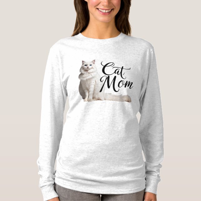 Proud White Maine Coon Cat Mamma T-Shirt (Framsida)