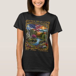 Proud Wife of a US Veteran Art, God Bless America T Shirt