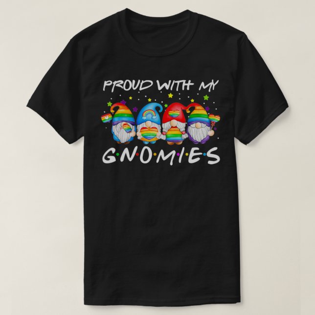 Proud With My Gnomies Heart Rainbow LGBT Gay Lesbi T Shirt (Design framsida)