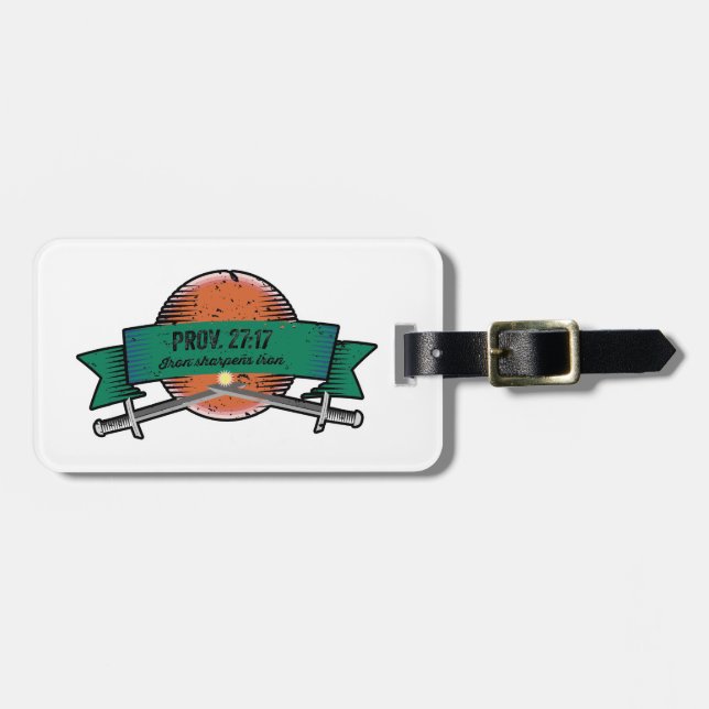 Prov. 27:17 Järn Sharpens Järn Grunge-version Bagagebricka (Horisontell Framsida)