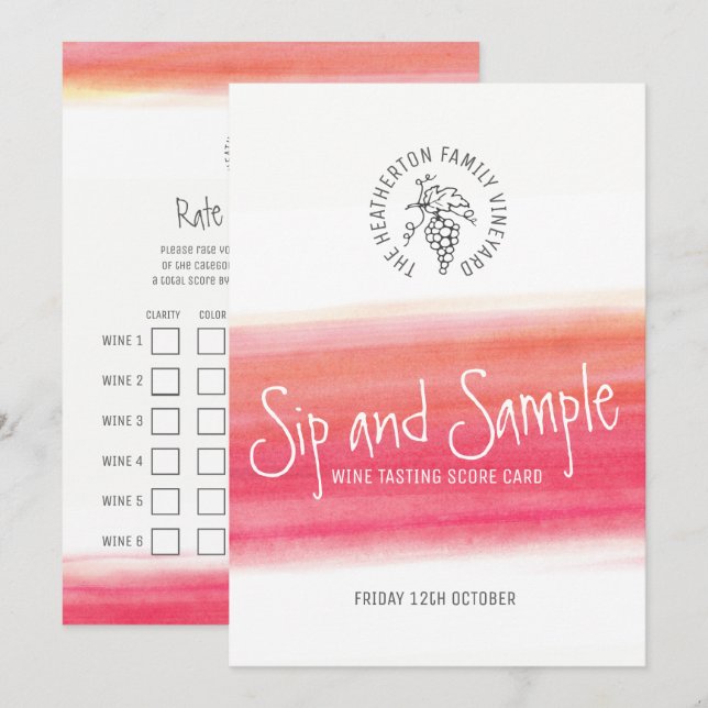 Prov för slitskort för sip och rött vin inbjudningar (Fram/baksida)