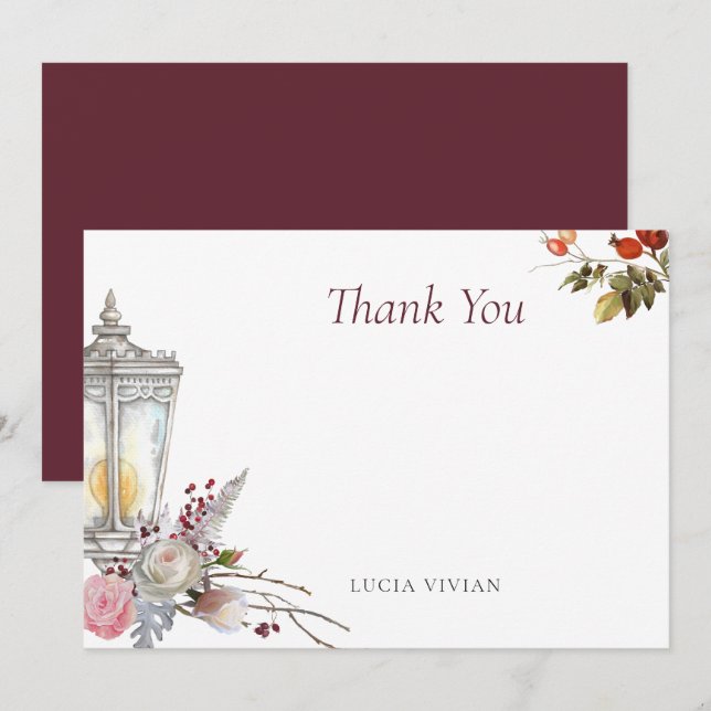 Prov Rustik Blommig Rosor & Lykta Bröllopsdusch Tack Kort (Fram/baksida)