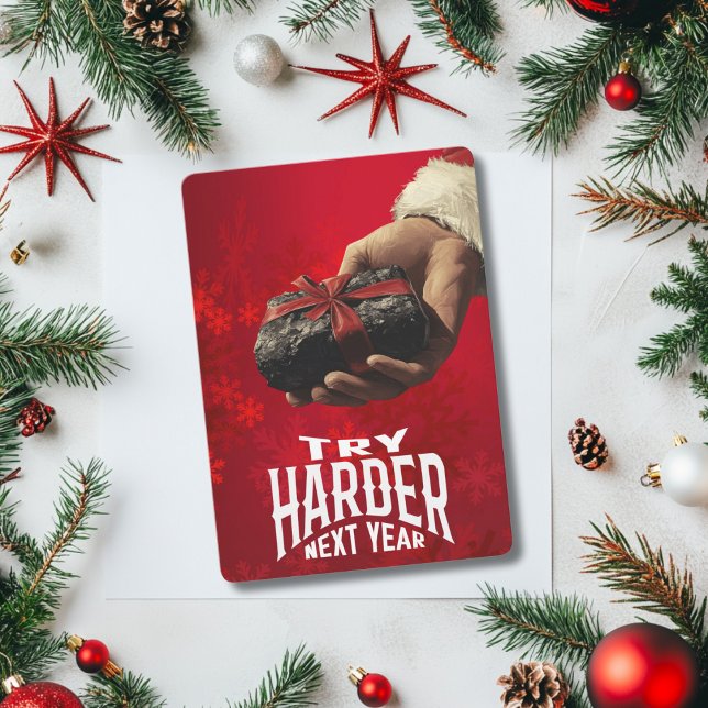 Prova Harder Nästa år Naughty Rude Santa Hand Coal Julkort (Skapare uppladdad)