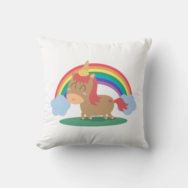 Pröva Kawaii brun häst att vara en Unicorn Kudde (Framsida)