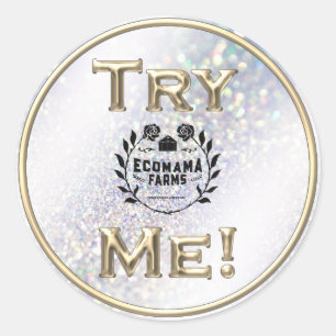 Prova mig Logotyp Glitter Tester Prov Holografisk Runt Klistermärke